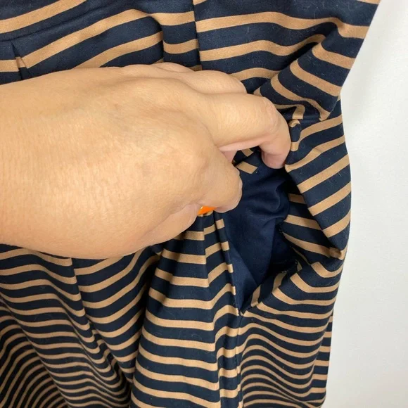 GAP Dress Women 0 Tan Black 3/4 Sleeves Zip Party Holiday Pockets Preppy Striped - Picture 11 of 15